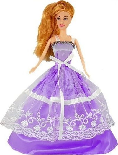 Kukull LeanToys princeshë, me fustan t'gjatë vjollcë, me çantë edhe gjëra shtesë