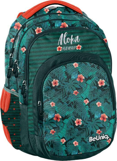 Ранец Paso BeUniq Aloha Hawaii, младински, 3 прегради, зелено-портокалов