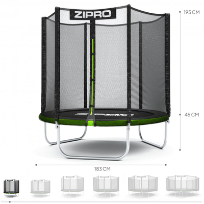 Trampolinë me rrjetë të jashtme Zipro Jump Pro, 183 cm, e zezë