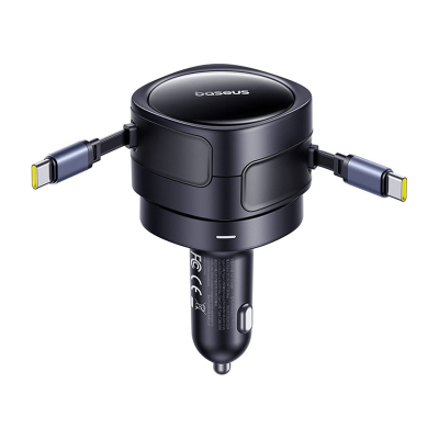 Ngarkues makinë Baseus 60W, 2 kabllo tërheqëse USB C dhe Lightning, i zi
