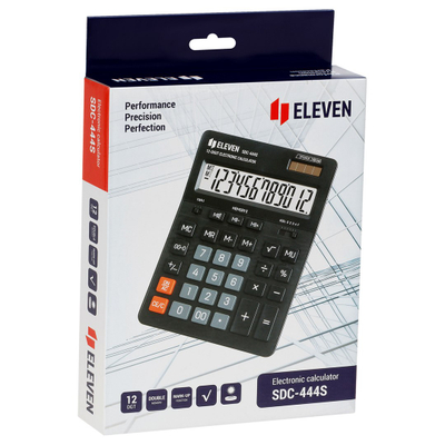 Kalkulator tavoline Eleven Eleven SDC444S, ekran 12 shifra, furnizim me bateri dhe diellore, i zi