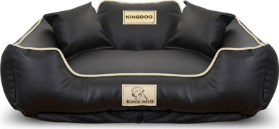 Shtrat për qen Kingdog Playpen, 100x75 cm, lëkurë eco, i zi