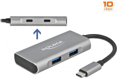 Hub USB DeLOCK Type-C, 4 porta, 10 Gbps, gri metalik