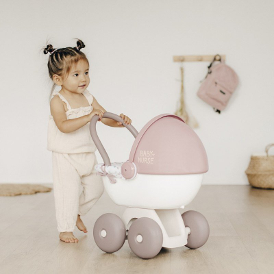 Karrocë lodër për kukulla Smoby Baby Nurse, për kukulla deri 42 cm, me tendë, rozë me të bardhë