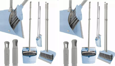 Сет метла со дршка и лопатка Quick Sweeping, со интегриран чешел, со гумена подлога за под, во повеќе бои
