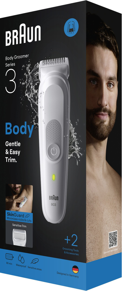 Trimmer trupi Braun Series 3 BG3530, i rikarikueshëm, për lëkurë të ndjeshme, i zi