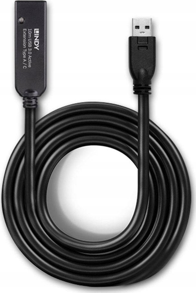 Kabllo USB Lindy 43159, USB 3.0 Active Extension 10m, Type A në Type C, e zezë
