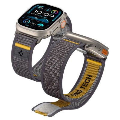 Rrip ore Apple Spigen Athlex Air, për Apple Watch 49/46mm, material stof sportiv, gri me të verdhë