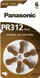 Set bateri për aparat të dëgjimit Panasonic PR41, 6 copë, 170mAh, të kafta