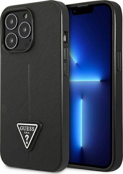Kapak telefoni Guess Saffiano Triangle Logo për iPhone 14 Pro 6.1", hardcase, i zi