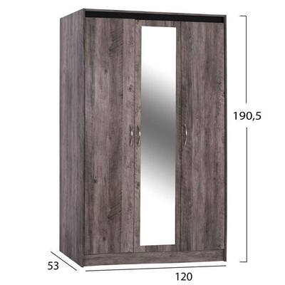 Dollap  Jacintha 3-dyersh ash me pasqyrë 120×53×190.5 cm (HM2275)