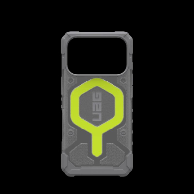 Mbrojtëse telefoni UAG Pathfinder MagSafe për iPhone 17 Pro, që s’e ha kollaj goditjen, transparente, e verdhë
