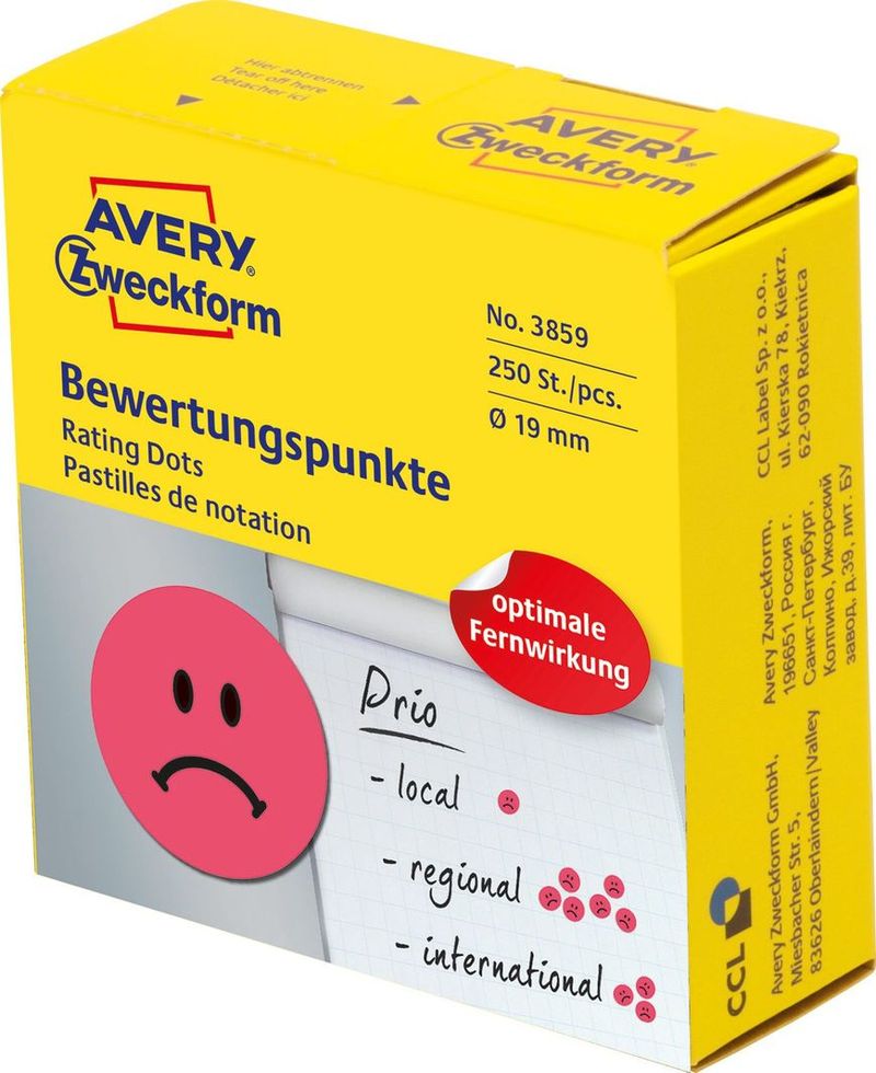 Etiketa rrethore Avery Zweckform 3859, 19 mm, 250 copë, të kuqe