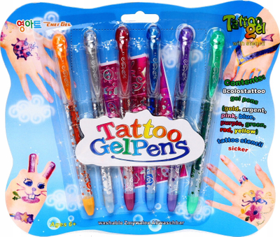 Set stilolapsa me shkëlqim për tatuazh, 6 copë, shumëngjyrëshe