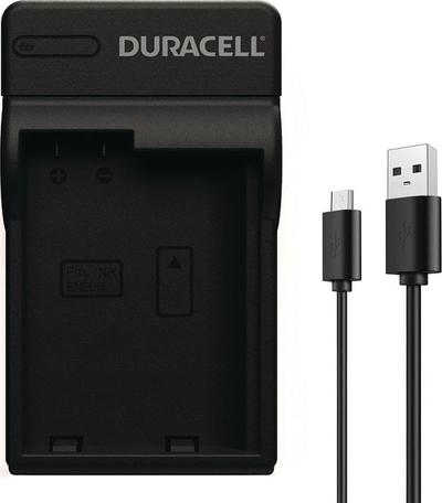 Karikues baterie për kamera Duracell DRN5922, USB, për Nikon EN-EL15, i zi