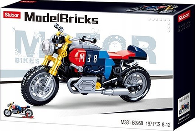 Lodër me blloqe Sluban Moto Club Motorcycle, 197 copë, model motor sportiv, shumëngjyrëshe