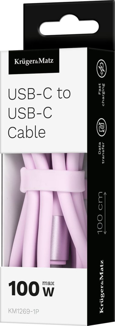 Kabllo USB C Kruger&Matz KM1269-1P, USB C në USB C, 1 m, 100W, rozë