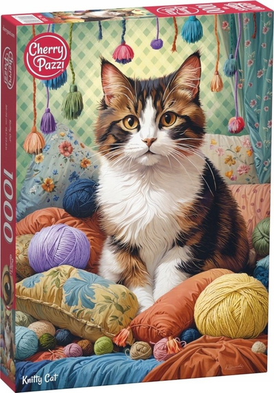 Puzzle Cherry Pazzi Knitty Cat, 1000 pjesë, 50 x 70 cm, shumëngjyrësh
