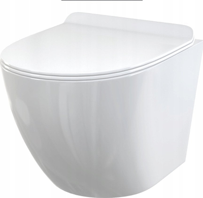 WC шолја за ѕидно монтирање Alcadrain Ceramics, без внатрешна ивица (rimless), тенко седиште SoftClose, бела