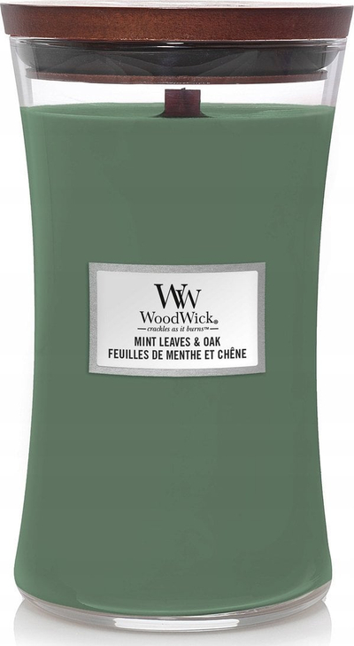 Qiri aromatik Woodwick, me aromë mente dhe lis, kavanoz druri, 609.5g