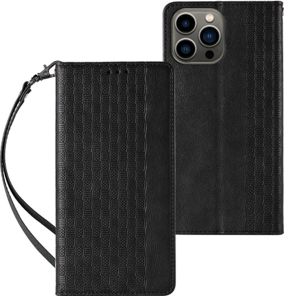 Mbulesë-portofol Hurtel Magnet Strap Case për Samsung Galaxy S23, me kapak, me qëndrim, e zezë
