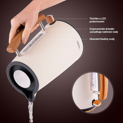 Ibrik elektrik Lauben 17CR, 1.7L, 2200W, krem