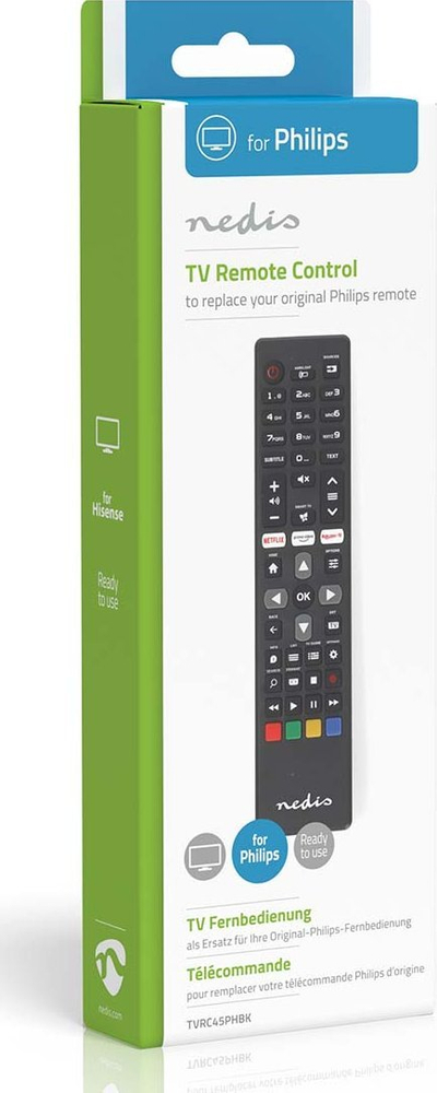 Telekomandë Nedis për TV Philips, me rreze infra të kuqe, me butona Netflix Amazon Prime Rakuten, ngjyrë e zezë
