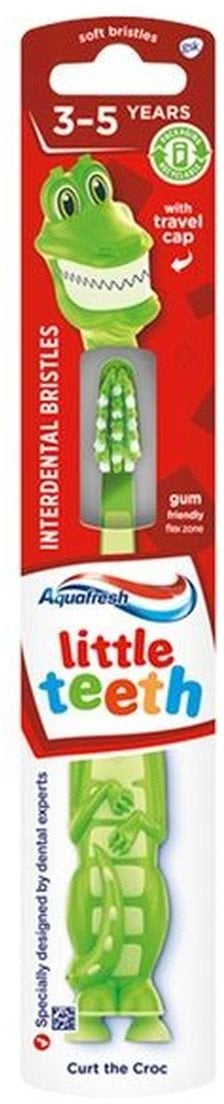 Furç dhëmbësh për kalamoj Aquafresh Little Teeth, mosha 3–5 vjeç, me fije të buta, shumëngjyrëshe
