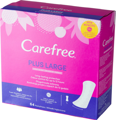 Peceta higjienike Carefree Plus Large Unscented, përditshme, 64 copë, të bardha