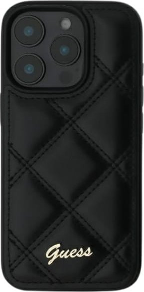 Kapak telefoni Guess Leather Quilted për iPhone 16, lëkurë, i zi