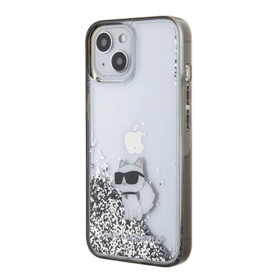 Mbrojtëse telefoni Karl Lagerfeld KLHCP15SLKCNSK, për iPhone 15 14 13 6.1", transparente, me glitter argjendi