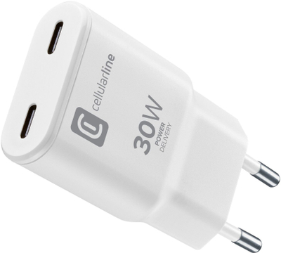 Karikues udhëtimi Cellularline USB C Duo GaN 30W, 2 porta, i bardhë