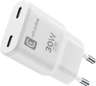 Karikues udhëtimi Cellularline USB C Duo GaN 30W, 2 porta, i bardhë