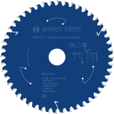 Teh sharre rrethore Bosch Expert Aluminium Cordless, Ø136mm, 48 dhëmbë, blu