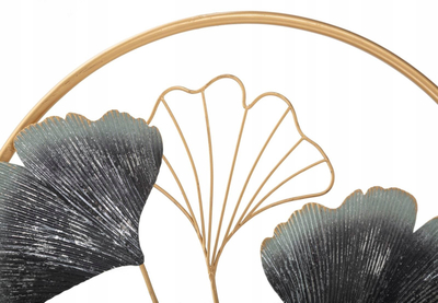 Dekor muri metalik Flower, diametër 45.5cm, motiv gjethe, ari