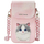 Set aksesorësh telefoni Nimmy Big Eyed Cat, çantë telefoni-portofol edhe mbajtëse për locator, rozë