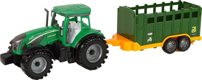 Lodër traktor Leantoys me rimorkio, me mekanizëm fërkimi, plastikë, jeshil