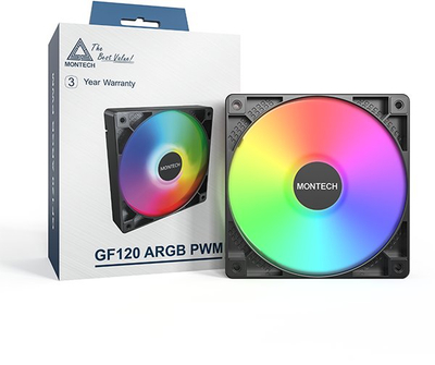 Кул вентилатор Montech GF120 ARGB PWM, 120mm, 4-пин, црн