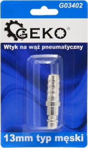 Adapter për zorrë pneumatike GEKO, 13mm, dalje mashkullore, metalik