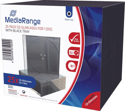 Кутија за дискови MediaRange Slim Case BOX32-25, сет 25 парчиња, црна тацна