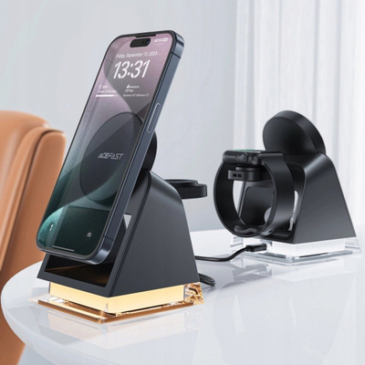 Karikues wireless 3‑në‑1 Acefast E17 MagSafe, 15W, me kabllo USB A në USB C, i zi