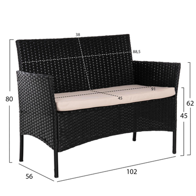 Set kopshti lounge 4-pjesësh Stasia (HM6089.01), zezë
