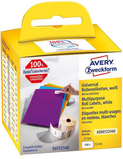 Etiketa vetëngjitëse Avery Zweckform ASS0722540, rrotull 57 x 32 mm, 500 etiketa, të bardha