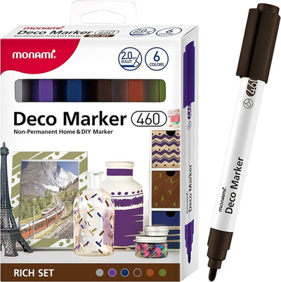 Set markera akrilik Monami Acrylic Deco Marker 6col Rich, 2mm, shumëngjyrëshe