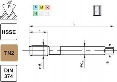 Çekiç fileti TAP, DIN 374, M16x1.5, çelik