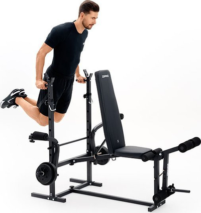Stol fitness Zipro Ripped, me mbajtëse shtange, preacher curl dhe leg press, i zi