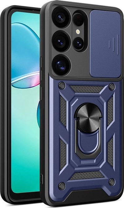 Kapak telefoni Armor Camshield për Samsung Galaxy S25 Ultra, me ring metalik, blu