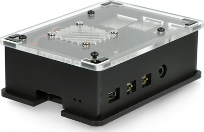 Kuti akrilike PiHut TPH-001 me ventilator 5V për Raspberry Pi, e zezë
