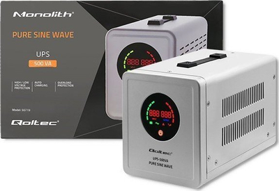 Furnizues energjie për emergjenca Qoltec UPS 500VA, 350W, valë sinusoide e pastër, gri
