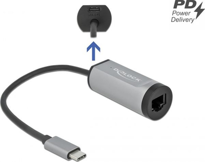 Adapter rrjeti DeLOCK 64116, USB Type C në Gigabit LAN, PD 60W, gri